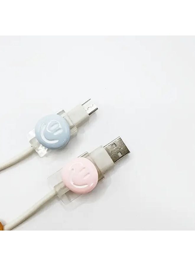 حامي كابل USB وجه مبتسم وردي مضاد للكسر مشبك لف متين منظم كابل من الراتنج - Image 1